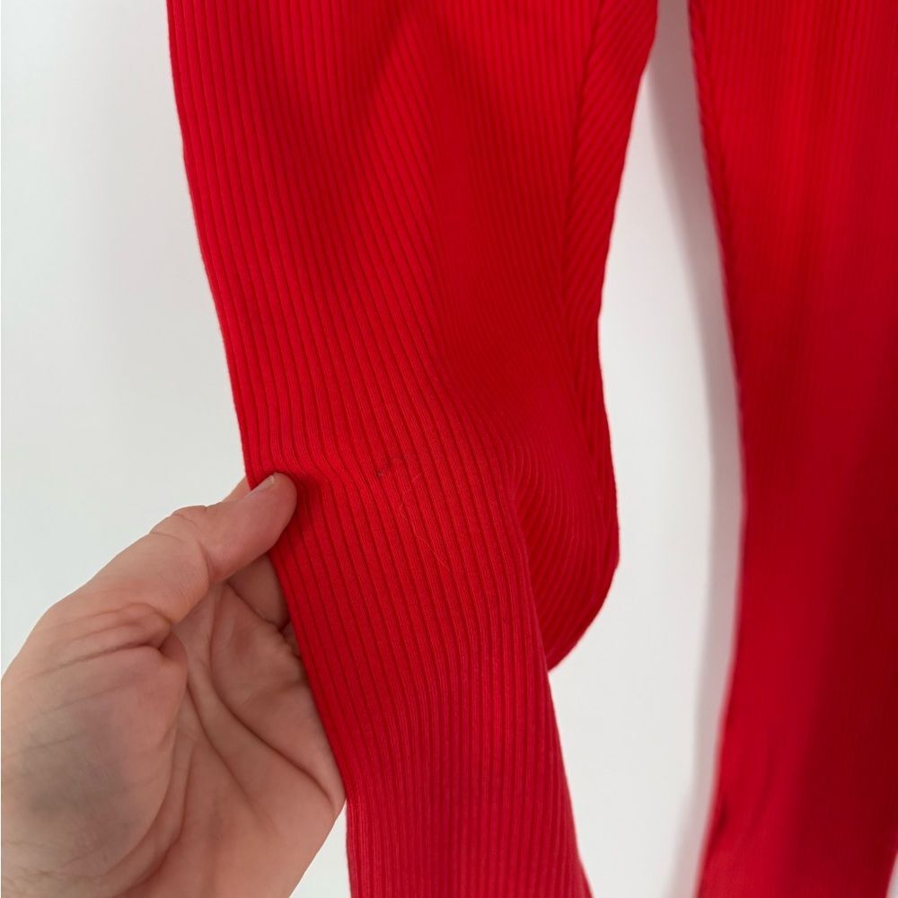 Year of Ours 9 to 5 Ribbed Slit Hem Legging in Red | Small - Picture 8 of 9